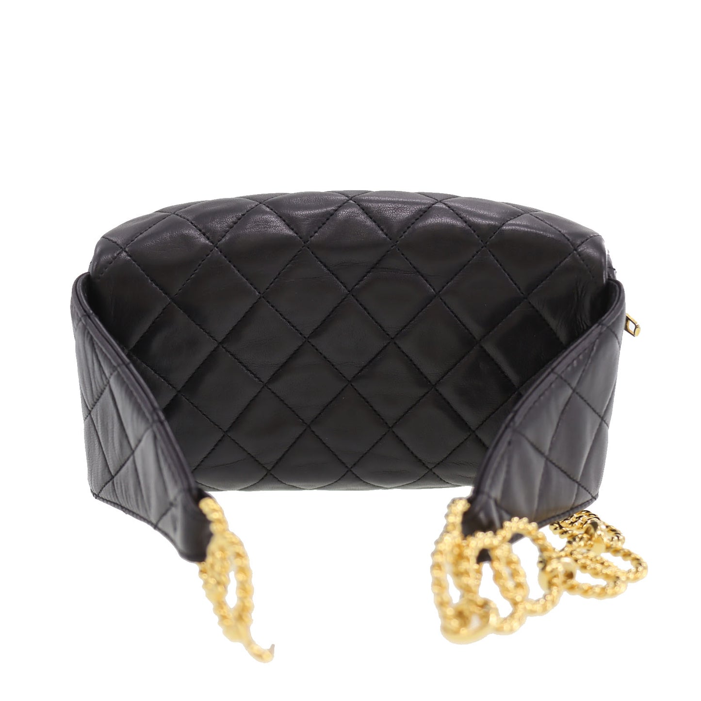 CHANEL Quilted Bum Bag Black Lambskin Leather #CP629