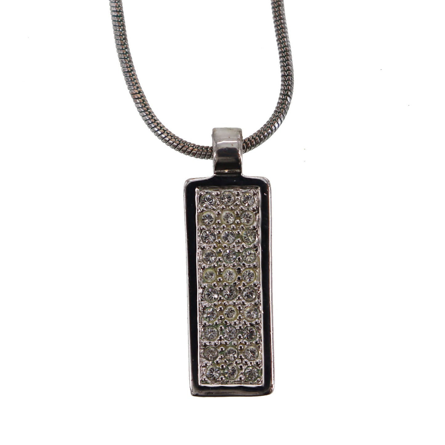 Christian Dior Logos Rhinestone Plate Necklace Silver #CS546