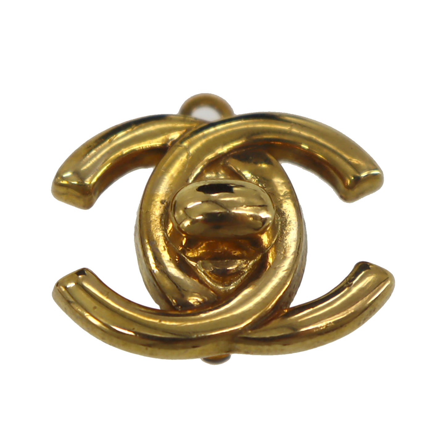 CHANEL CC Logos Turn-lock Earrings Gold Clip-On 96P #CD615