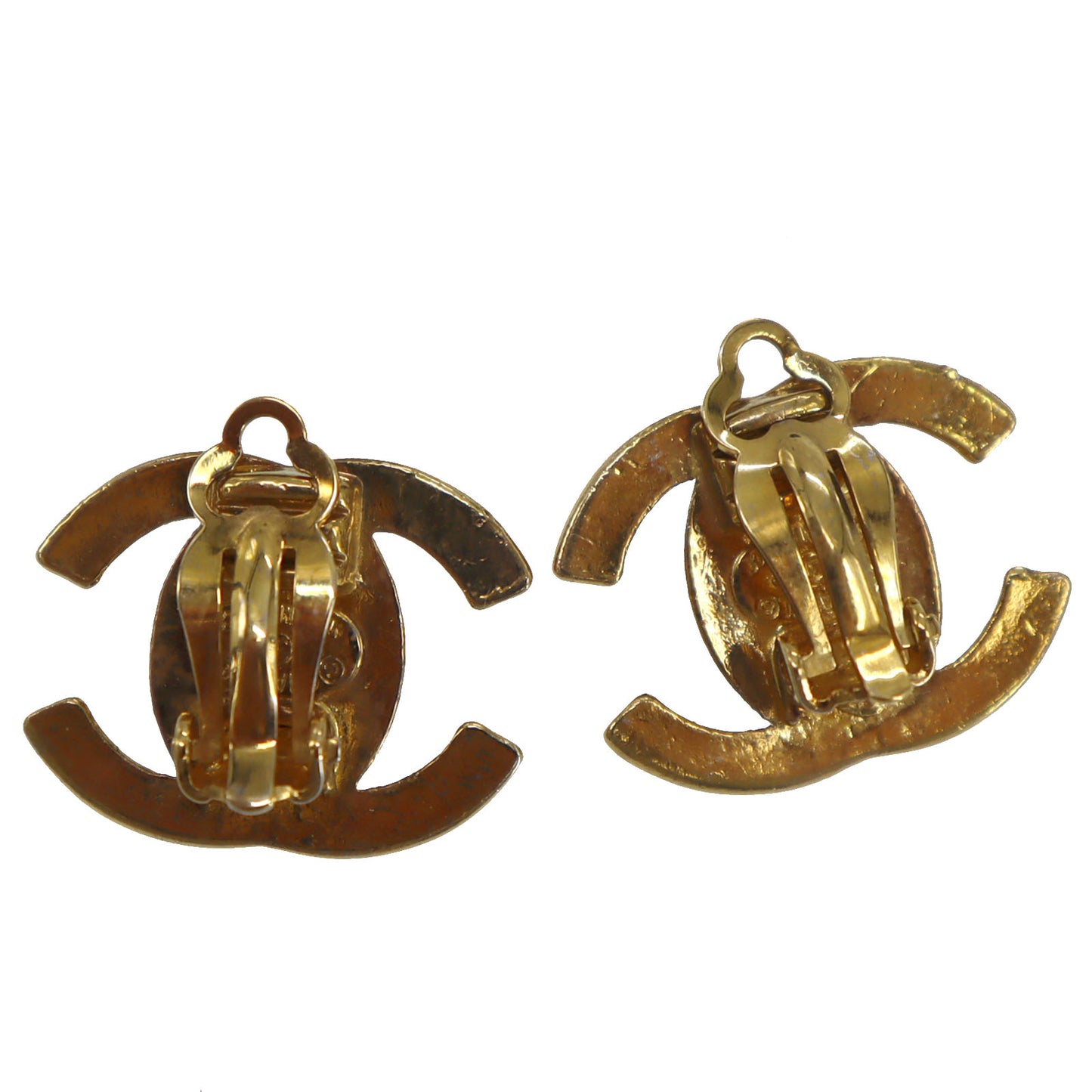 CHANEL CC Logos Turn-lock Earrings Gold Clip-On 96P #CD615