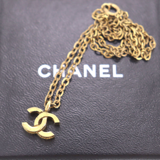 CHANEL CC Logos Necklace Pendant Gold-Plated 376 #CD725
