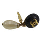 CHANEL CC Logos Pearl Swing Earrings Gold Black Clip-On 93A #CM8