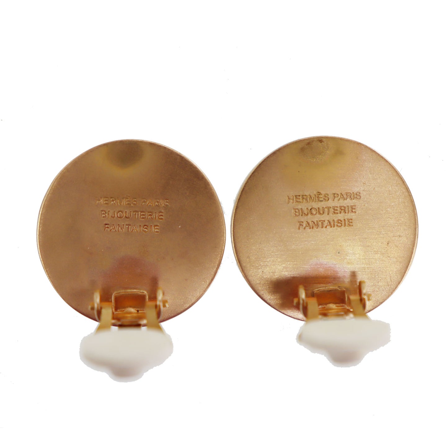 HERMES Circle Shell Gold Earrings Gold Clip-On #CN69