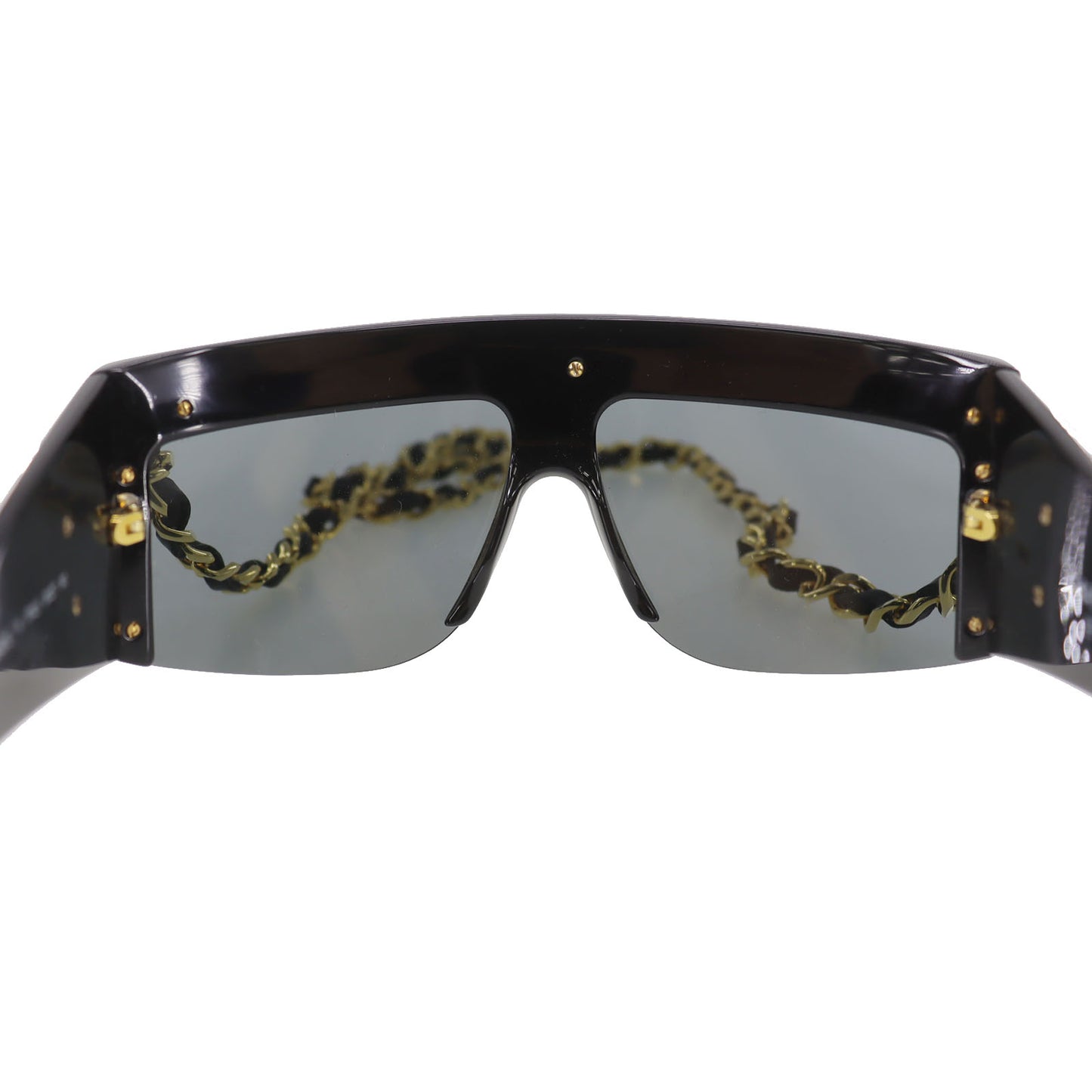 CHANEL Chain Used Sunglasses Black Shield Eye Wear Italy #CU905