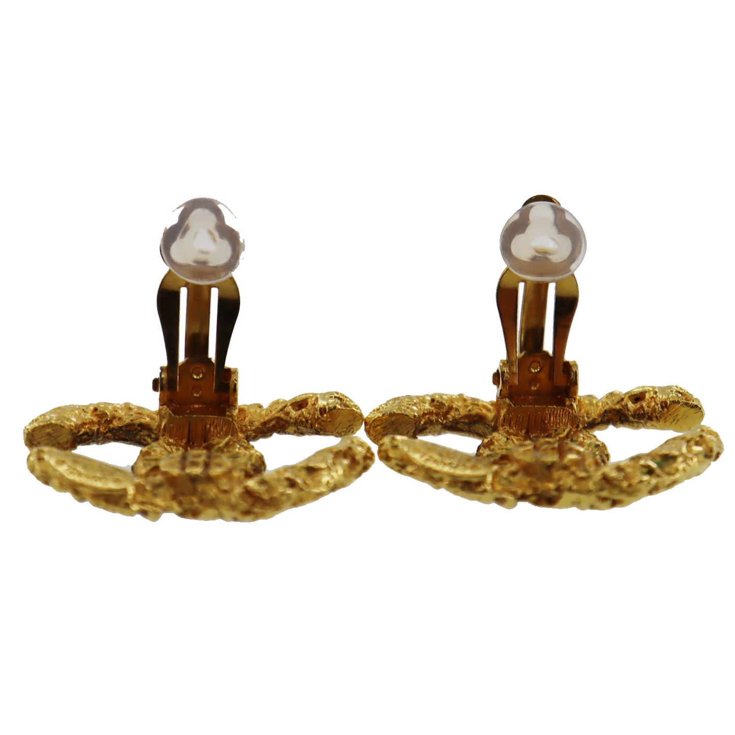 CHANEL CC Logos Earrings Gold Clip-On Vintage 03A  #AG849