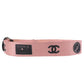 CHANEL CC Waist Belt Record Motif Pink Black Nylon Canvas Leather #AG91