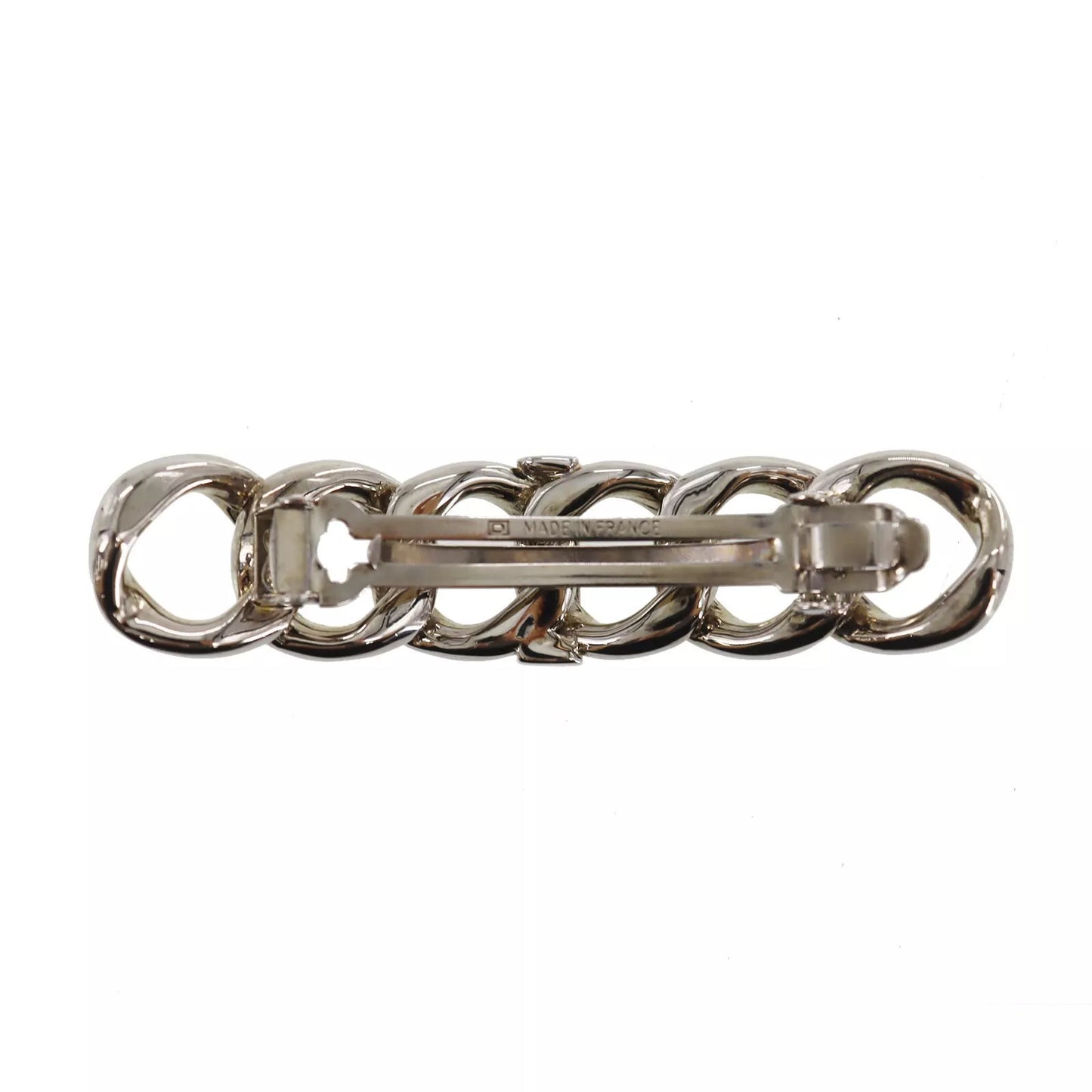 CHANEL Logos Barrette Hair Clip Silver 98A #AF690