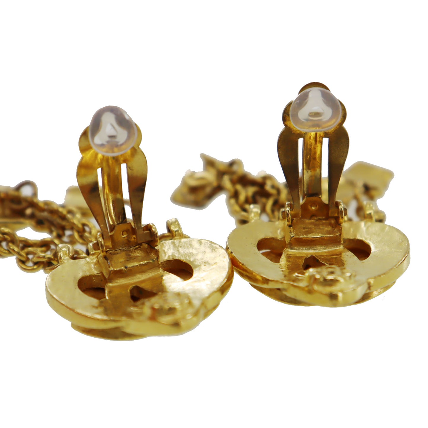 CHANEL CC Logos Charm Earrings Gold Clip-On 97P #AH132