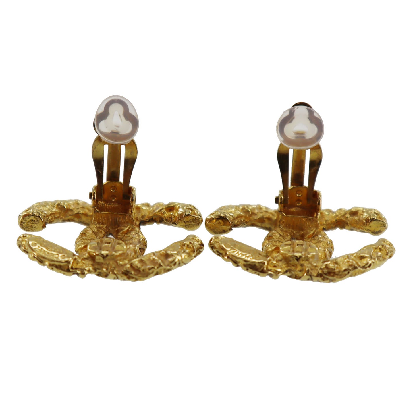 CHANEL CC Logos Earrings Gold Clip-On 03A  #AG186