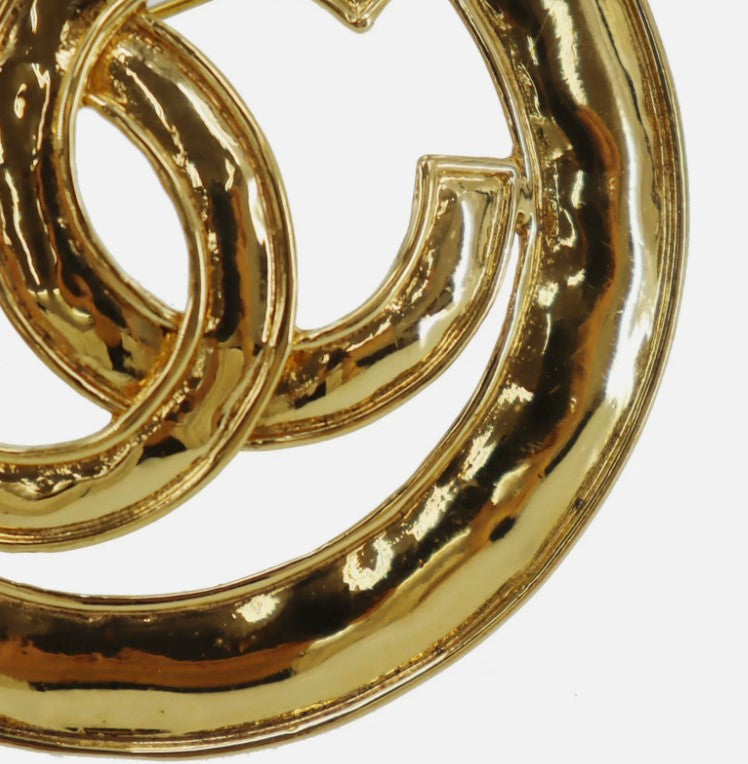 CHANEL CC Logos Circle Used Pin Brooch Gold Plated 94P France Vintage #CD699 S