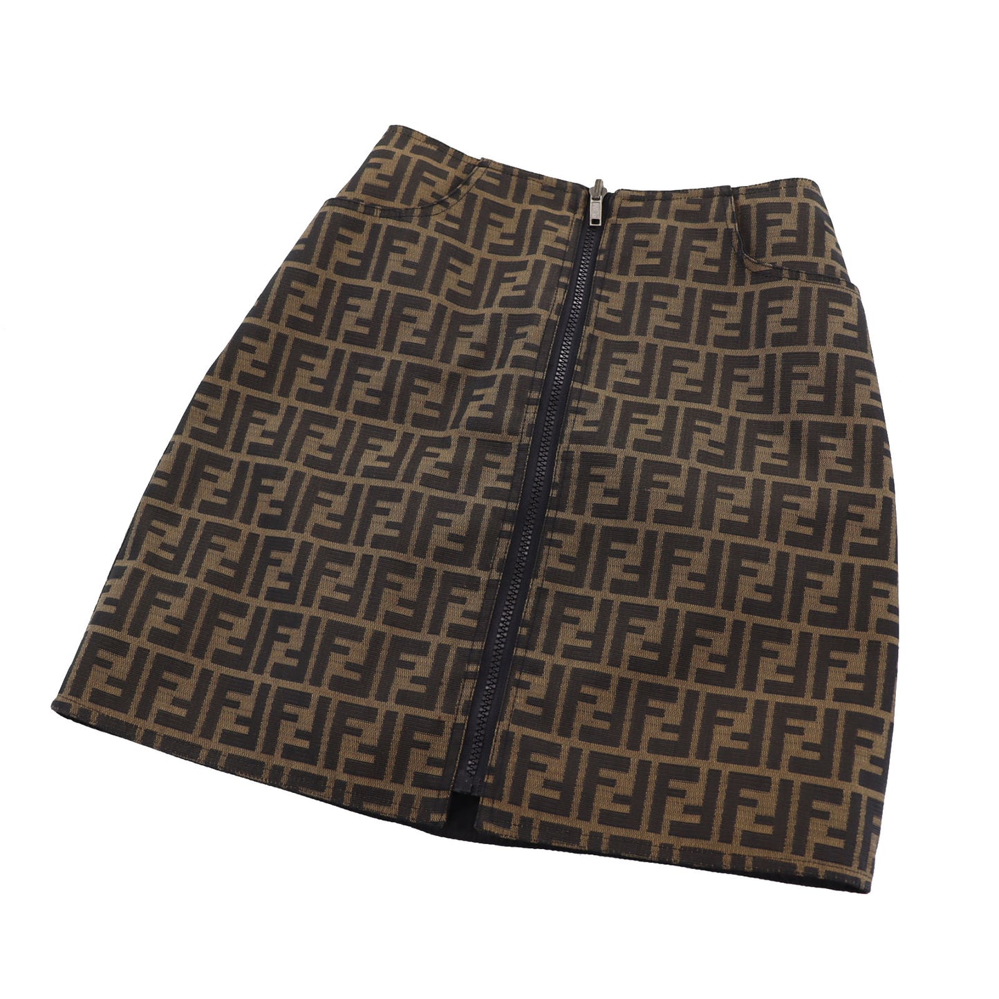 FENDI Zucca Reversible Skirt Nylon Black Brown #BU705