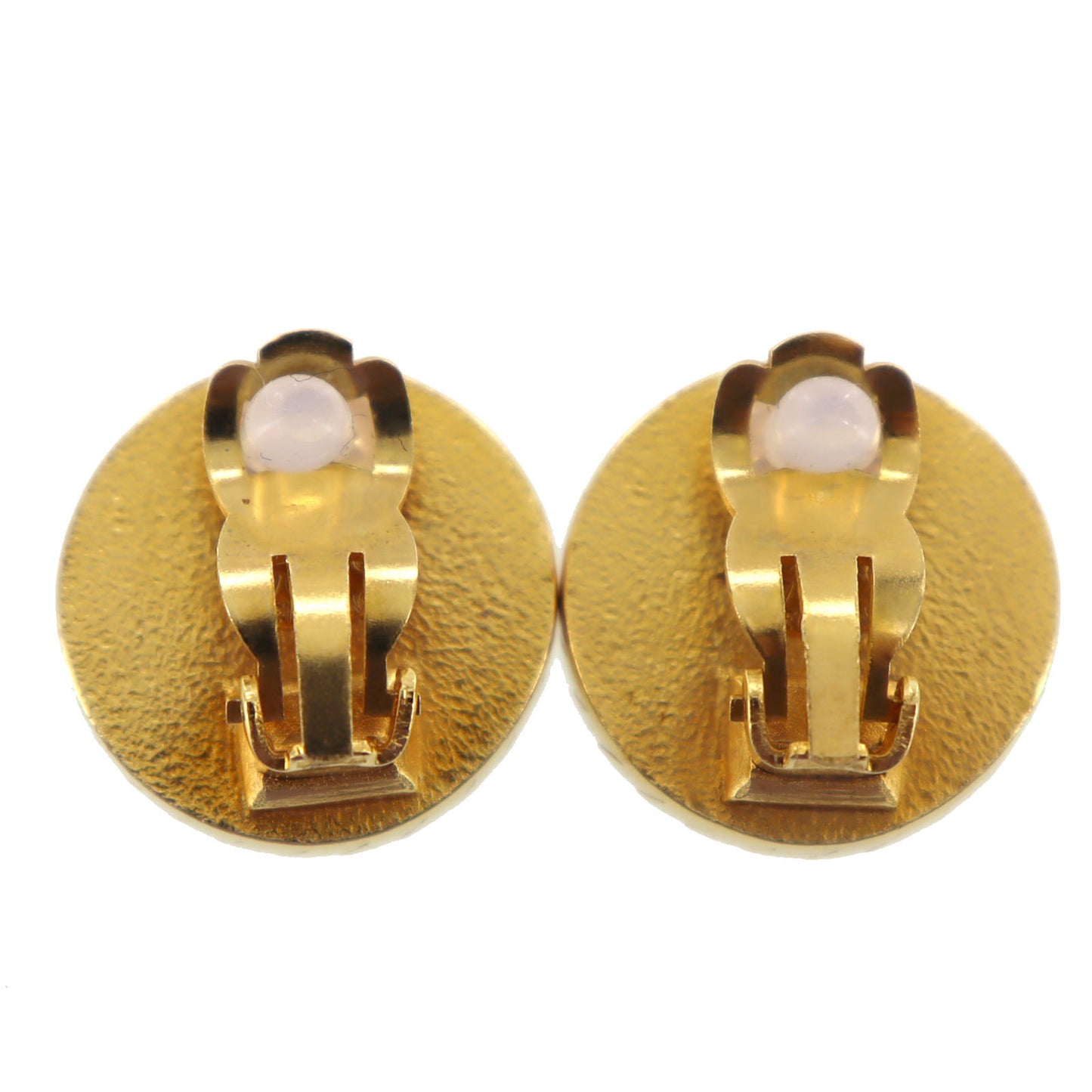 CHANEL Logos Earrings Gold Black Clip-On 97P #AG754