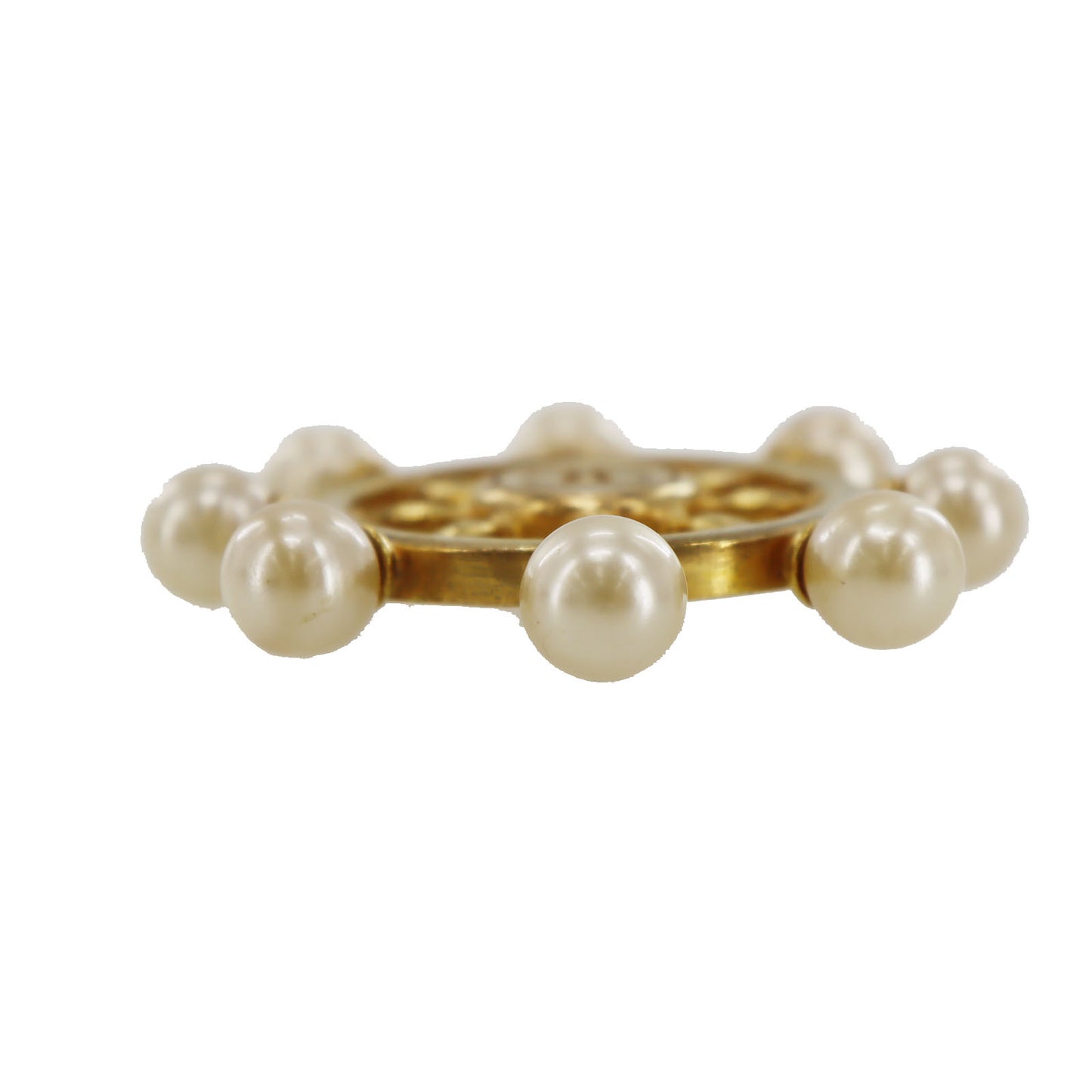 CHANEL CC Logos Rudder Pin Brooch Gold Plated Pearl 94P #BX377