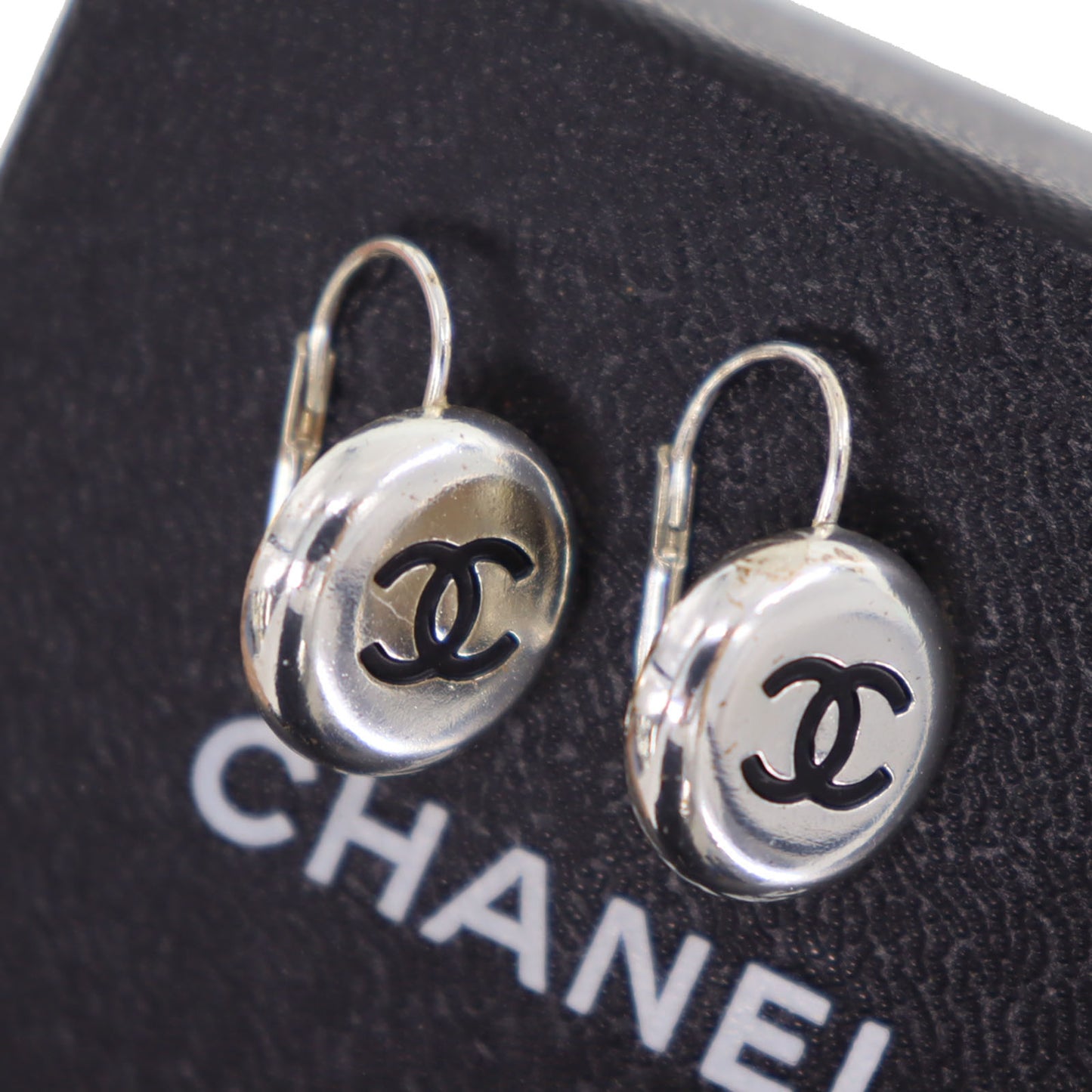 CHANEL CC Logos Circle Piercing Earrings Silver Plated 96 A #CG485