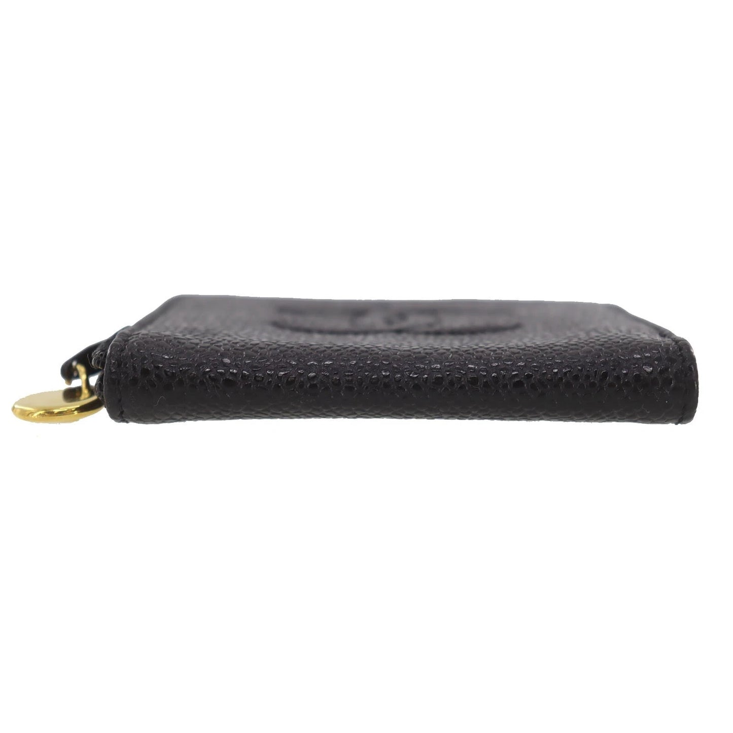 CHANEL CC Logos Coin Purse Black Caviar Skin Leather #CT227