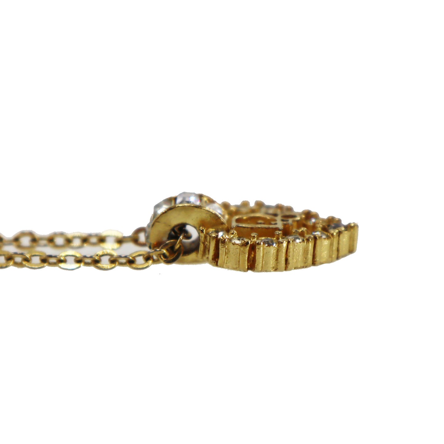 Christian Dior Logo Rhinestone Chain Necklace Gold #CD318
