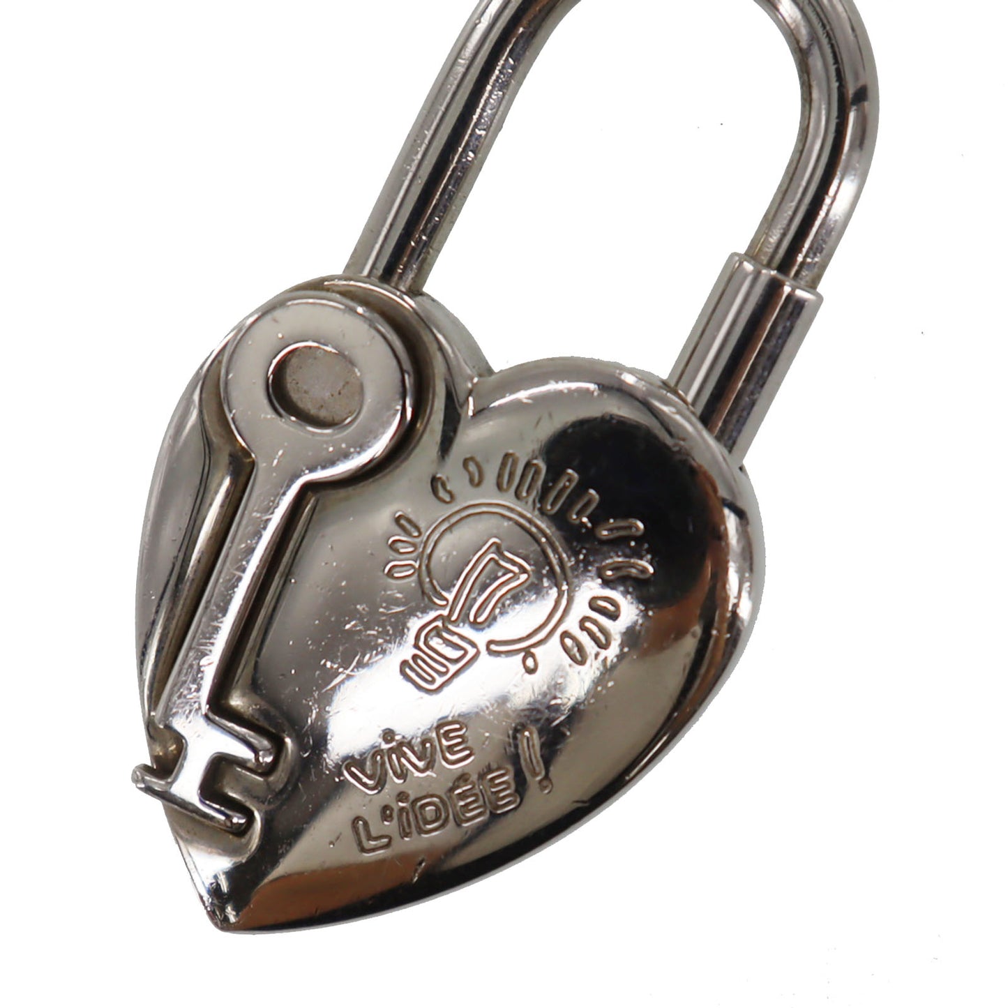 HERMES Cadena Padlock Used Fantasy Heart 2004 Silver-Plated Vintage #CY158