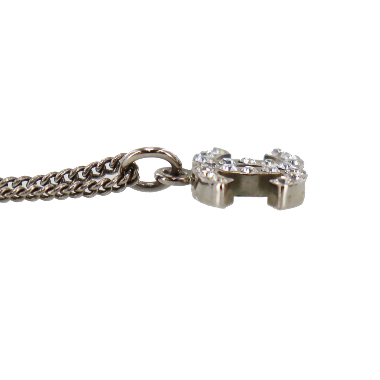 CHANEL CC Logos Rhinestone Silver Plated Chain Necklace B10 V #BX959