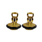 CHANEL CC Logo Circle Earrings Gold Black Clip-On 93A #CD188