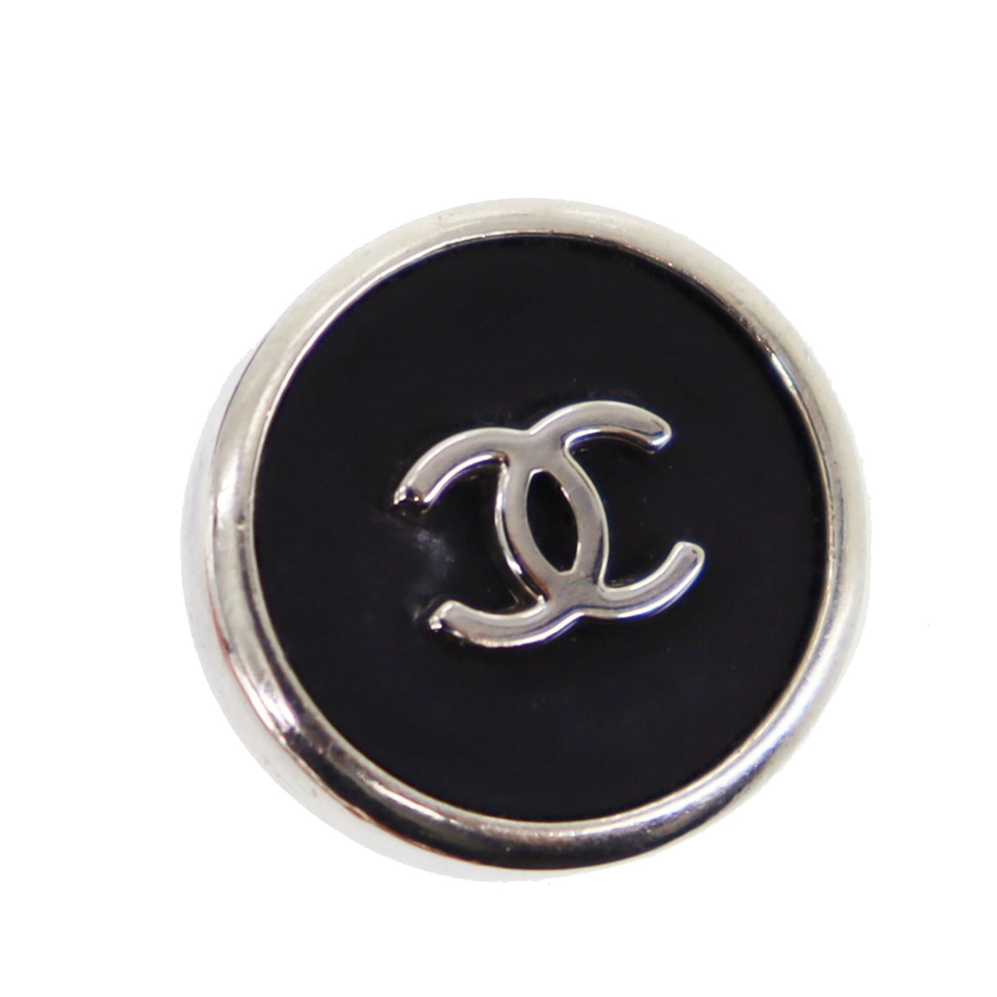 CHANEL CC Logo Circle Earrings Silver Black Clip-On 96 P #CB717