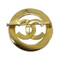 CHANEL CC Logos Circle Pin Brooch Gold Plated Black #CG390