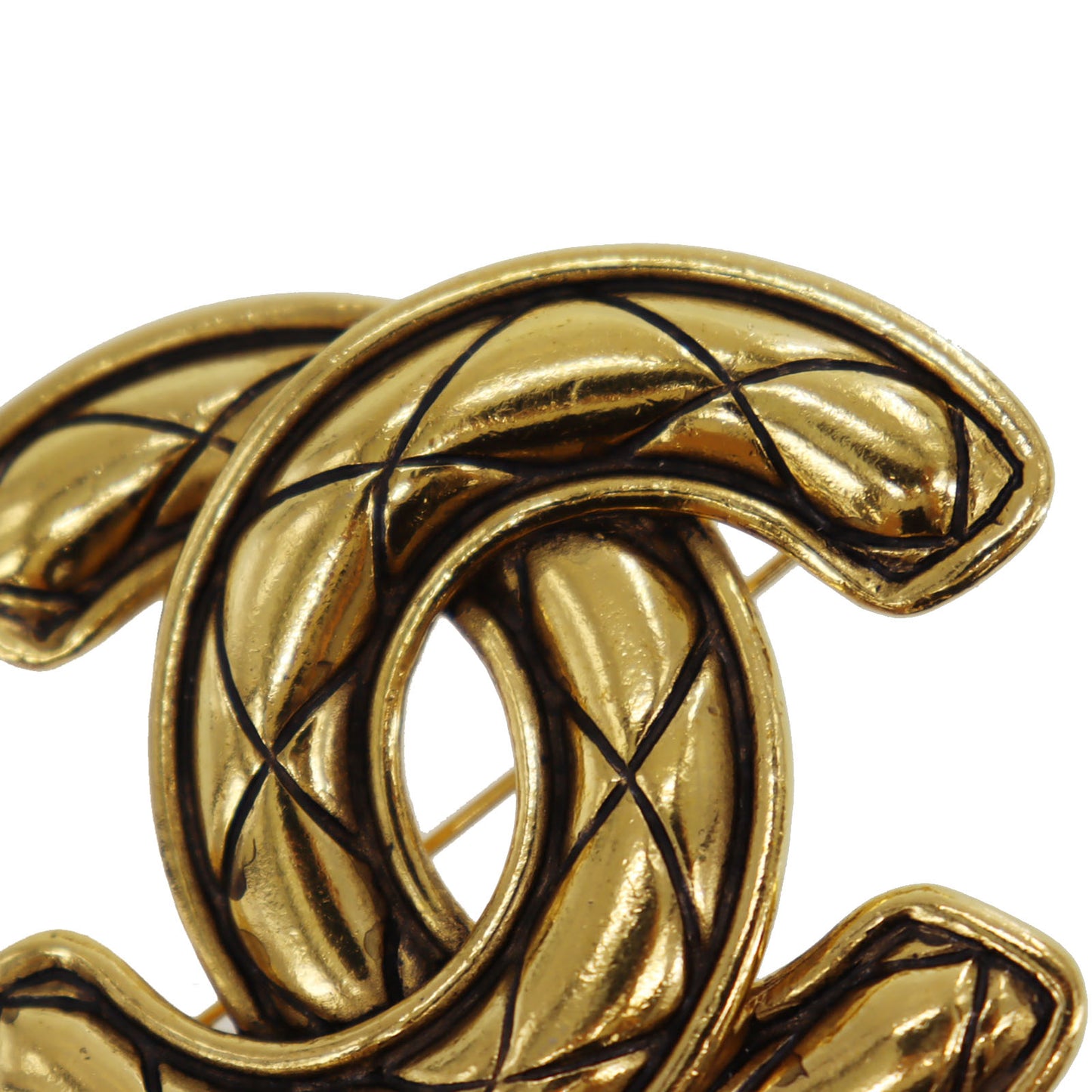 CHANEL CC Logos Matelasse Pin Brooch Gold Plated 1152 #BZ424