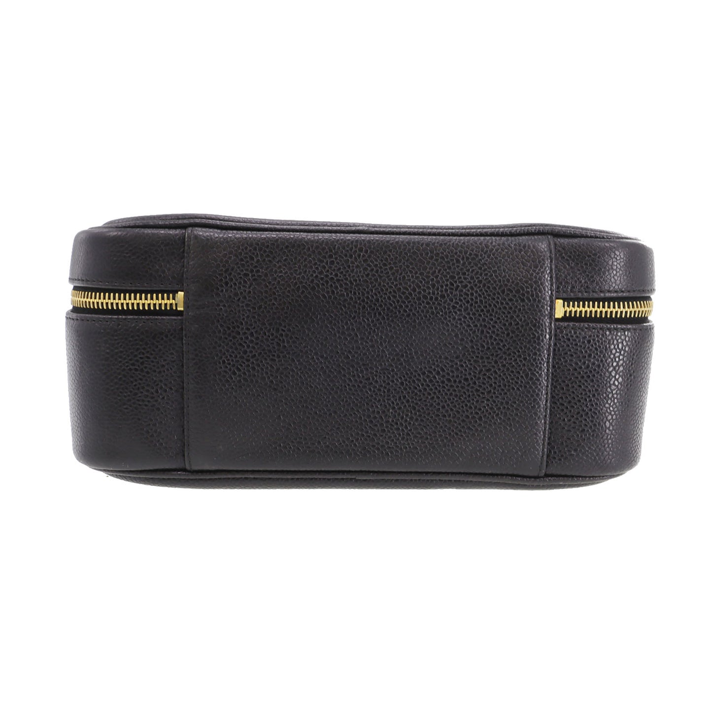 CHANEL CC Shoulder Handbag Vanity Black Caviar Skin Leather #CD668