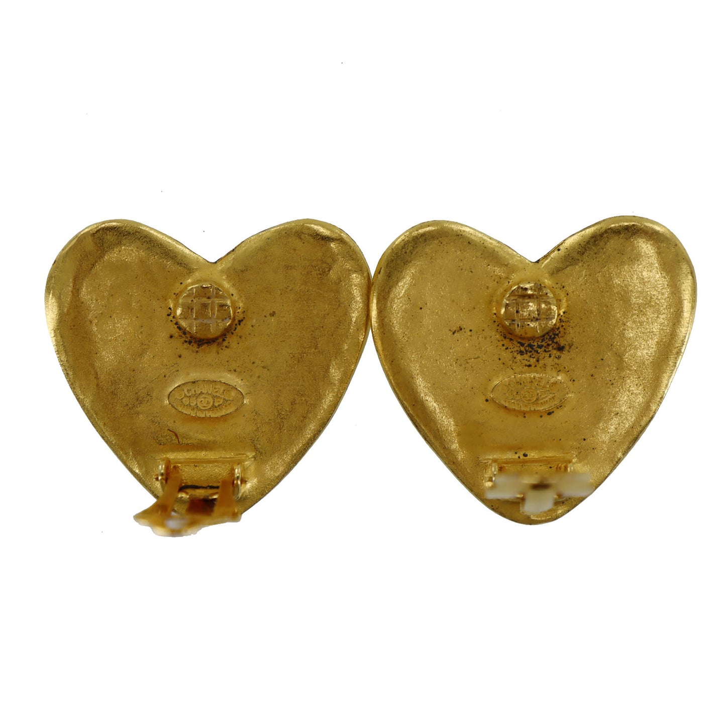 CHANEL CC Logos Heart Earrings 95 P Clip-On Gold #AH694