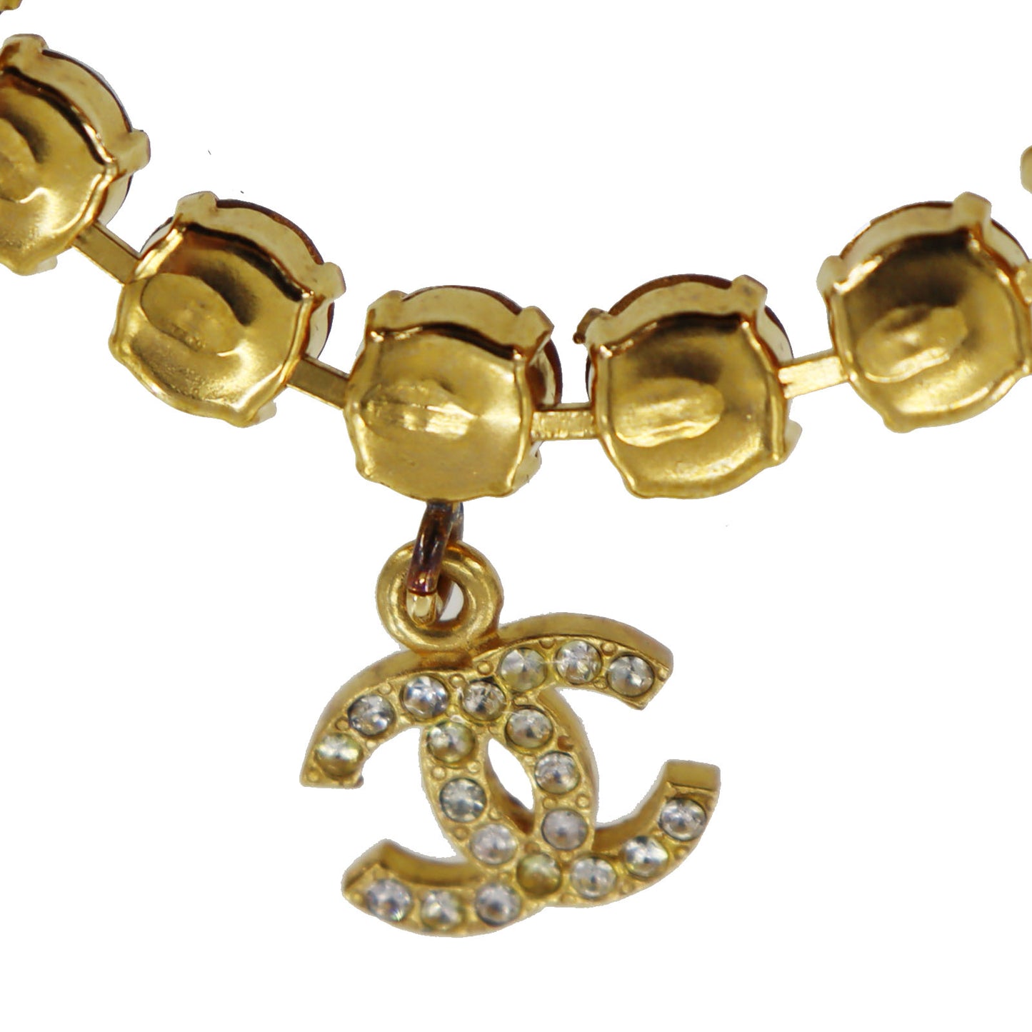 CHANEL CC Logos Rhinestone Bracelet Gold Plated 96 P #CS460