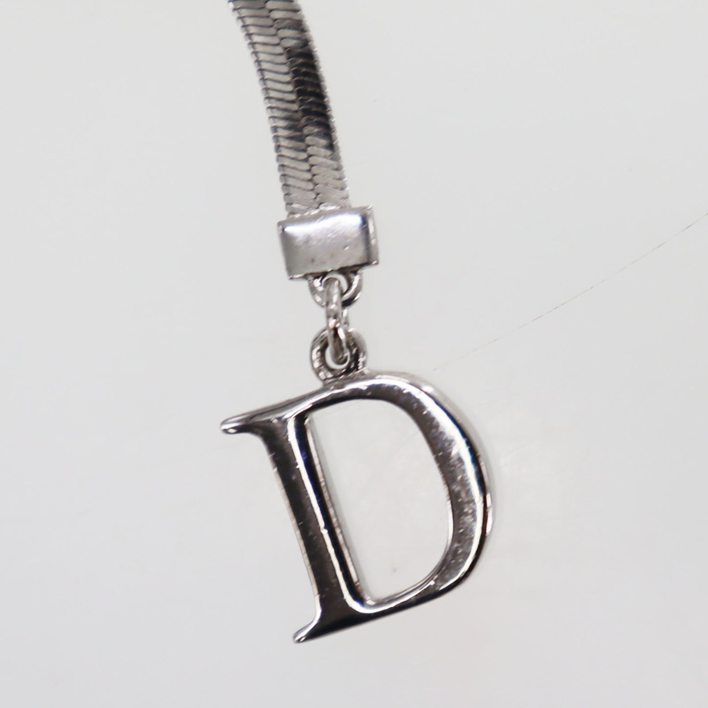 Christian Dior CD Logo Bow Used Anklet Silver Vinatge #CB821