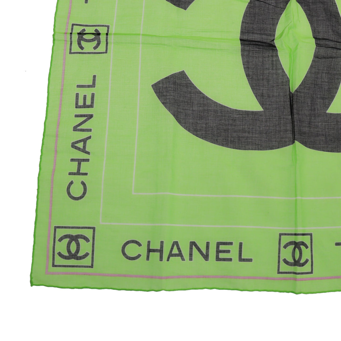 CHANEL CC Logos Green Square Scarf Cotton #CO834
