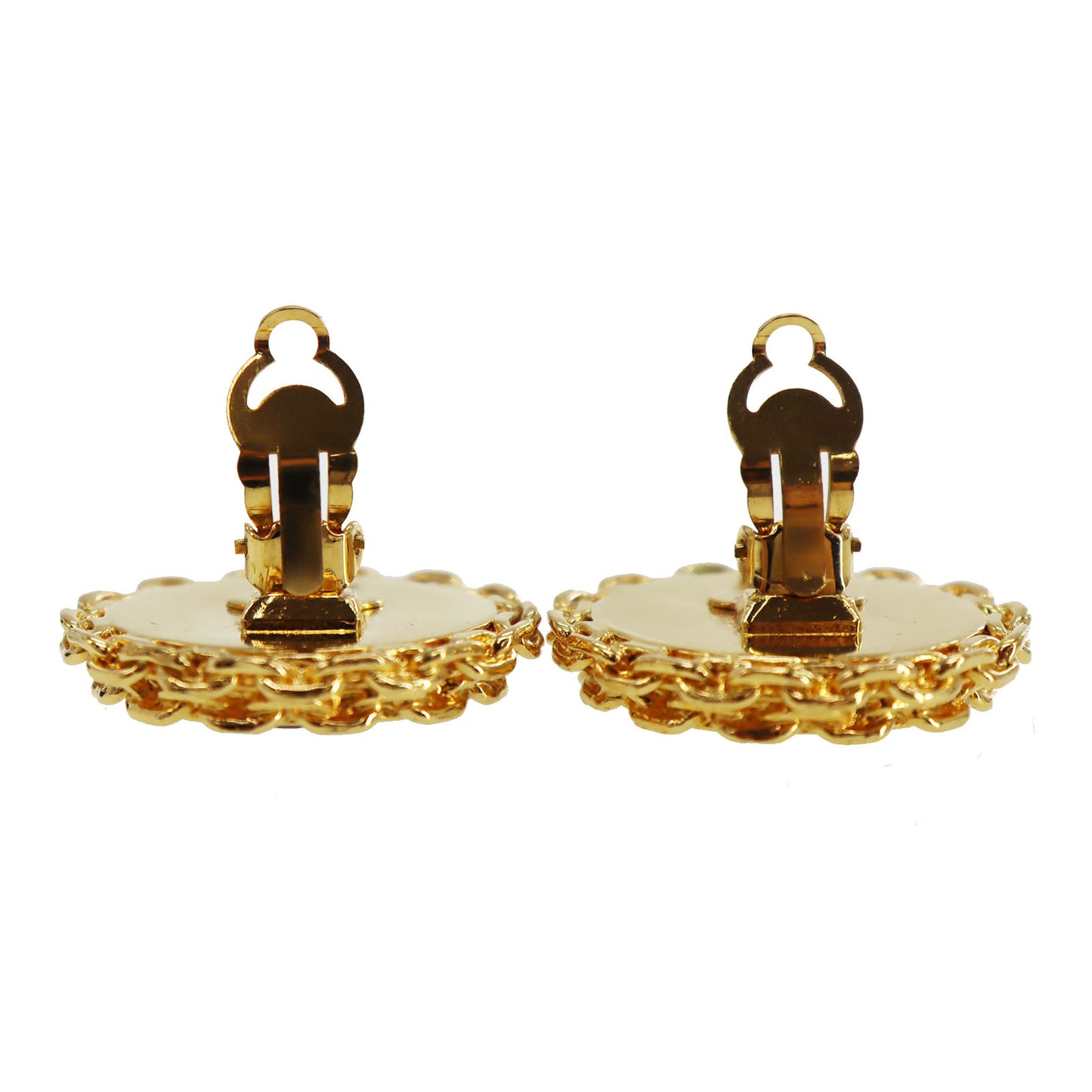 CHANEL CC Logos Earrings Gold Black Clip-On 2 9 #CH197