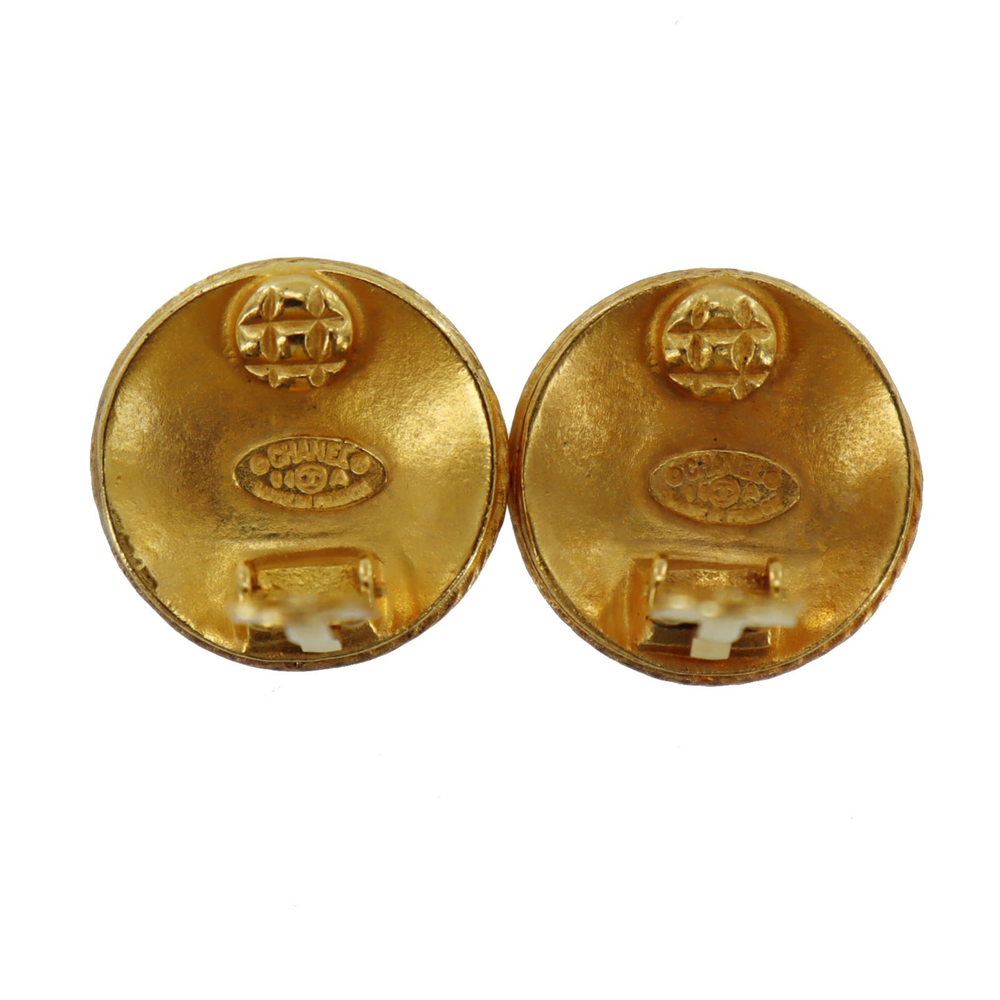 CHANEL CC Logos Circle Earrings 94A Gold Clip-On #AH580