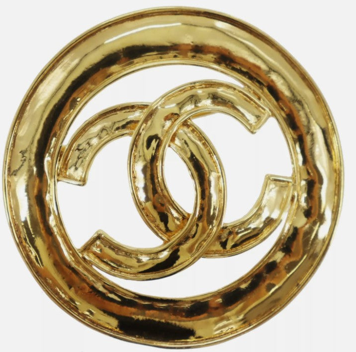 CHANEL CC Logos Circle Used Pin Brooch Gold Plated 94P France Vintage #CD699 S