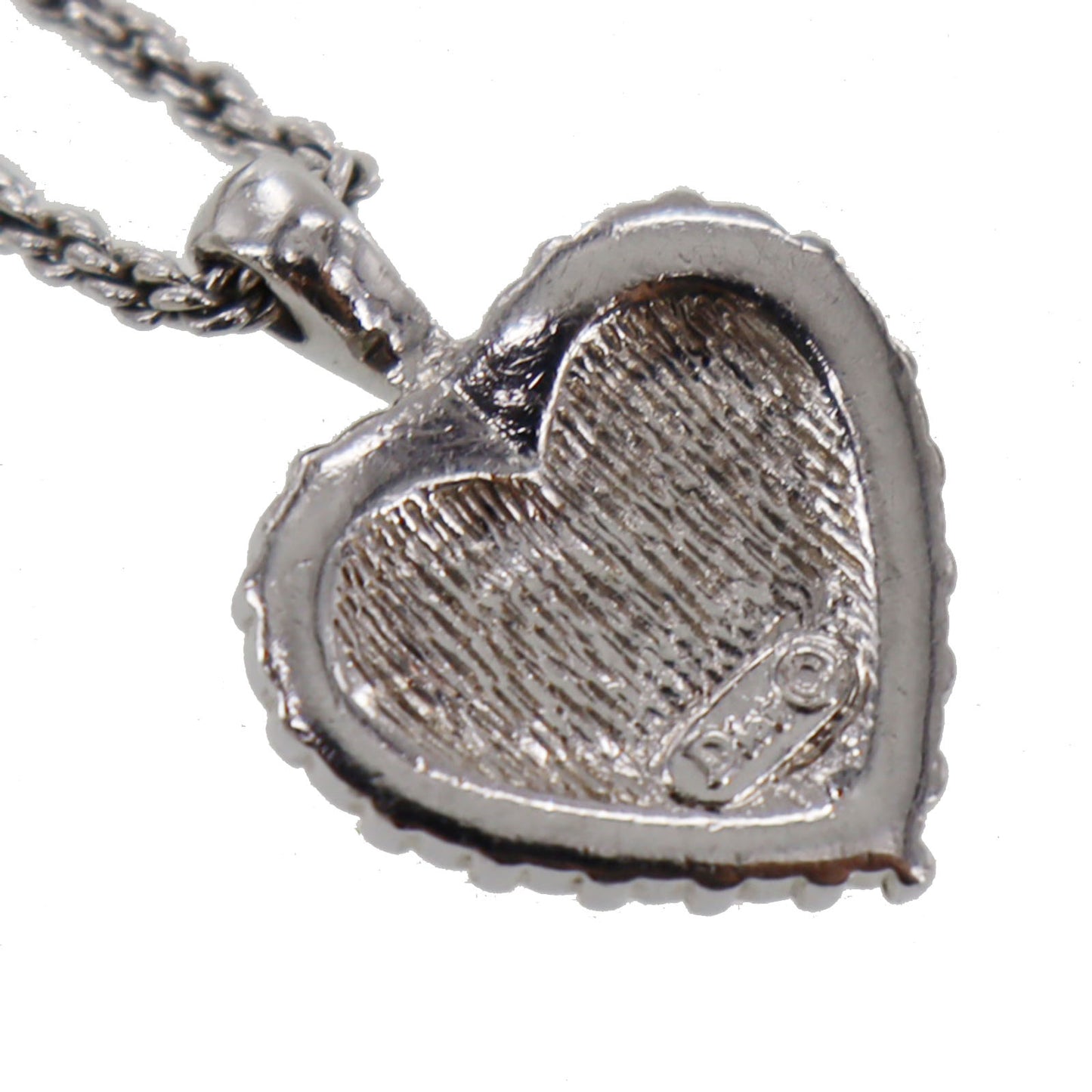 Christian Dior CD Logo Chain Heart Necklace Rhinestone Silver #CR578