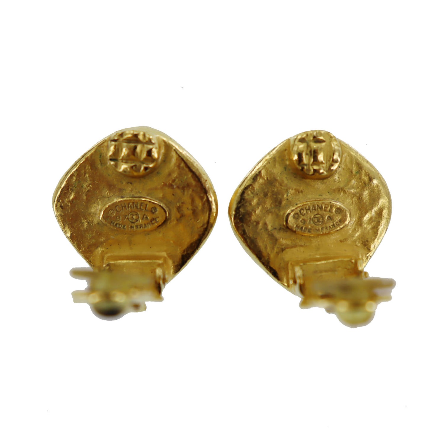 CHANEL CC Logos Rhombus Earrings 97A Gold Clip-On #AH135