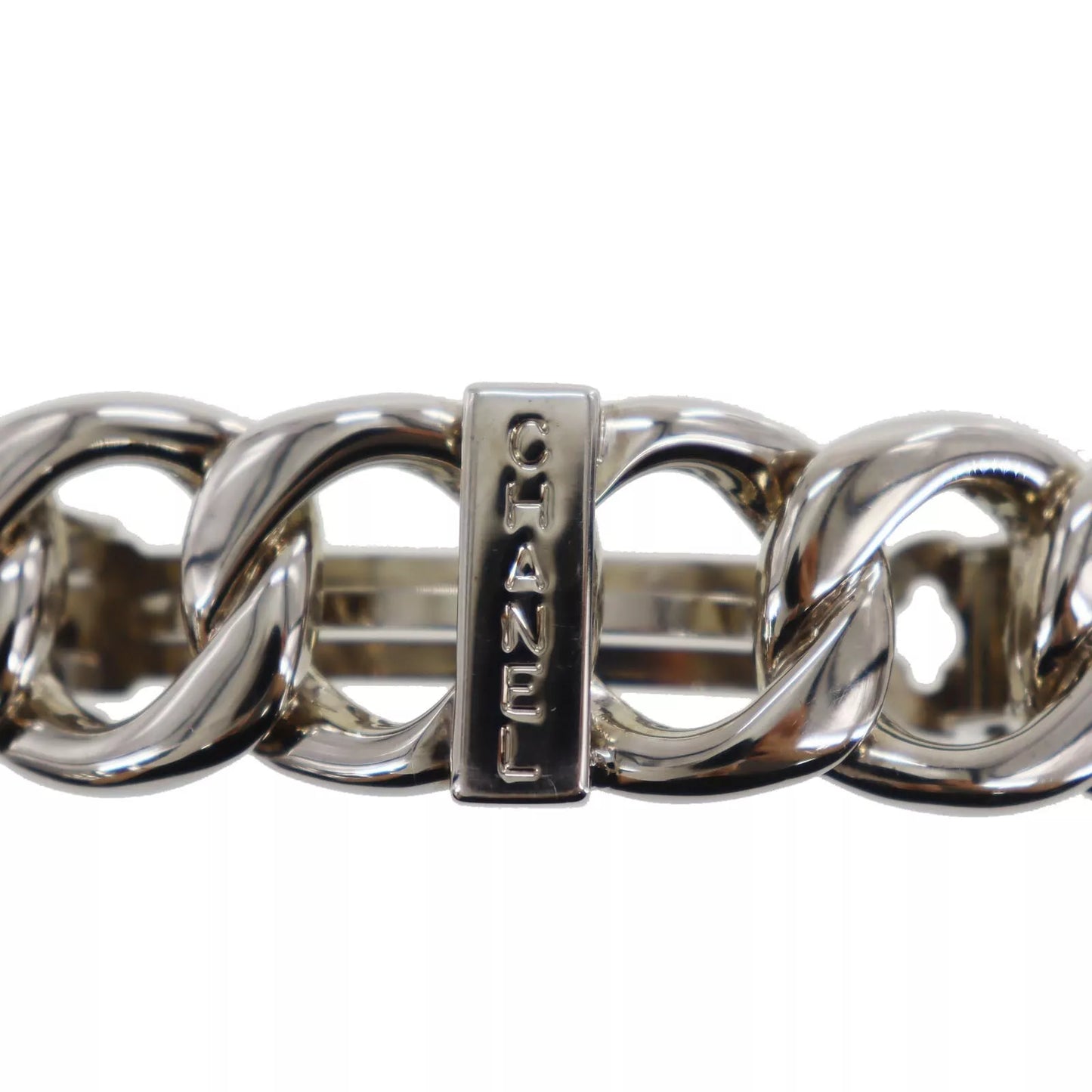 CHANEL Logos Barrette Hair Clip Silver 98A #AF690