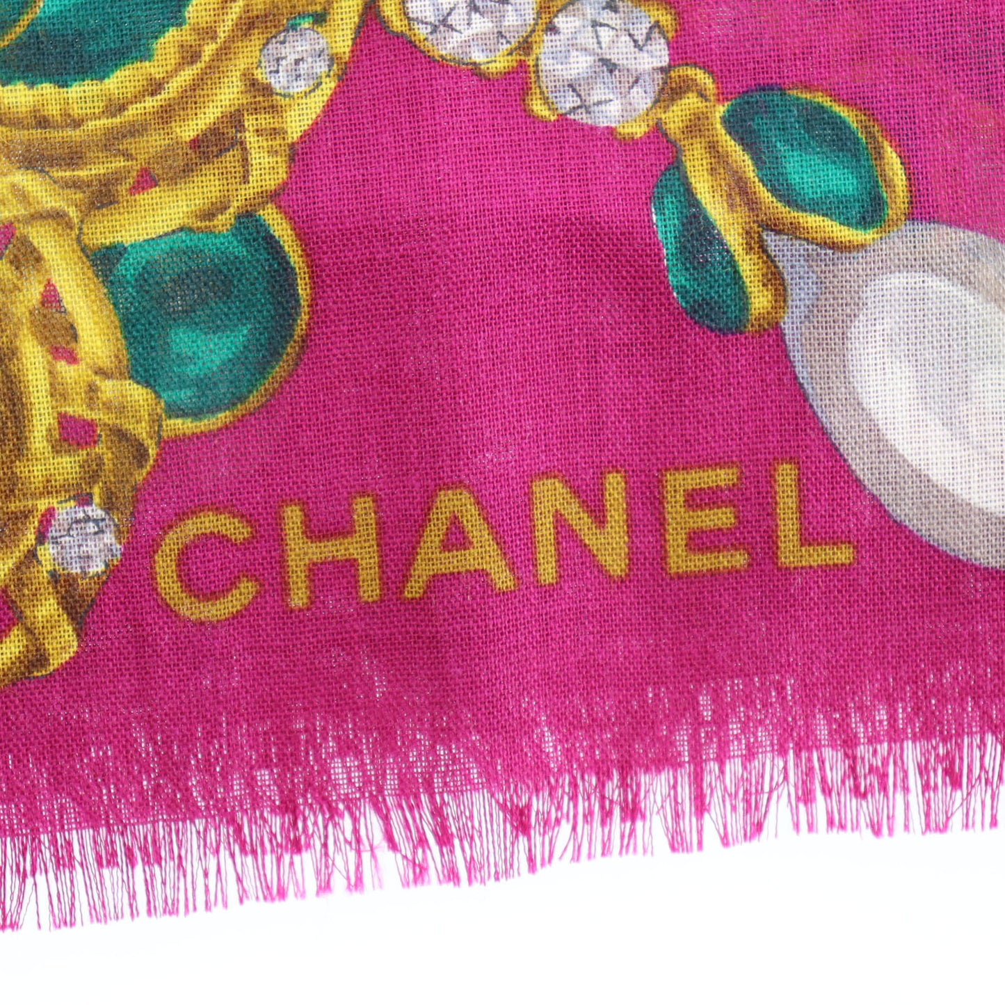 CHANEL Jewelry Motif Purple Large Scarf Wool Silk #CG250