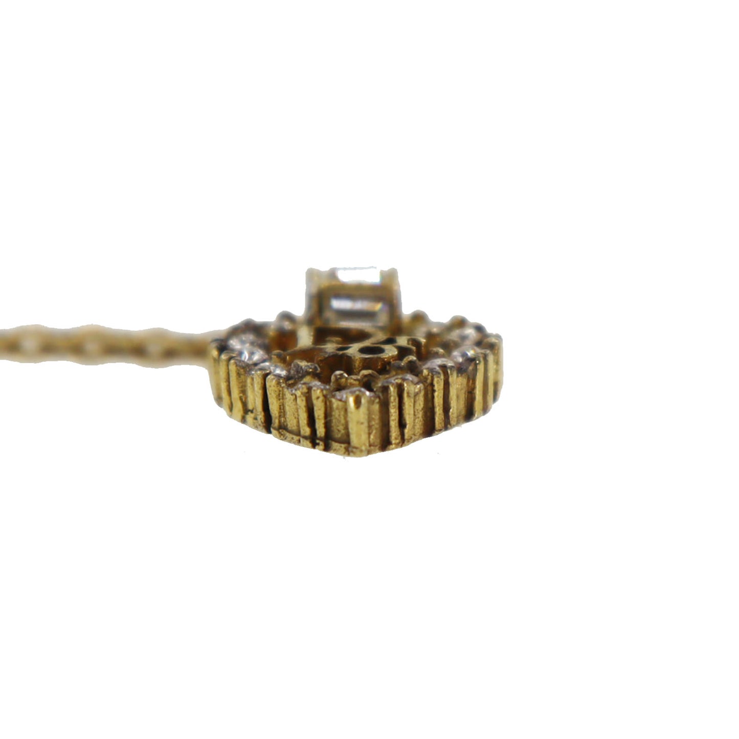 Christian Dior CD Logo Rhinestone Chain Necklace Gold #CB613
