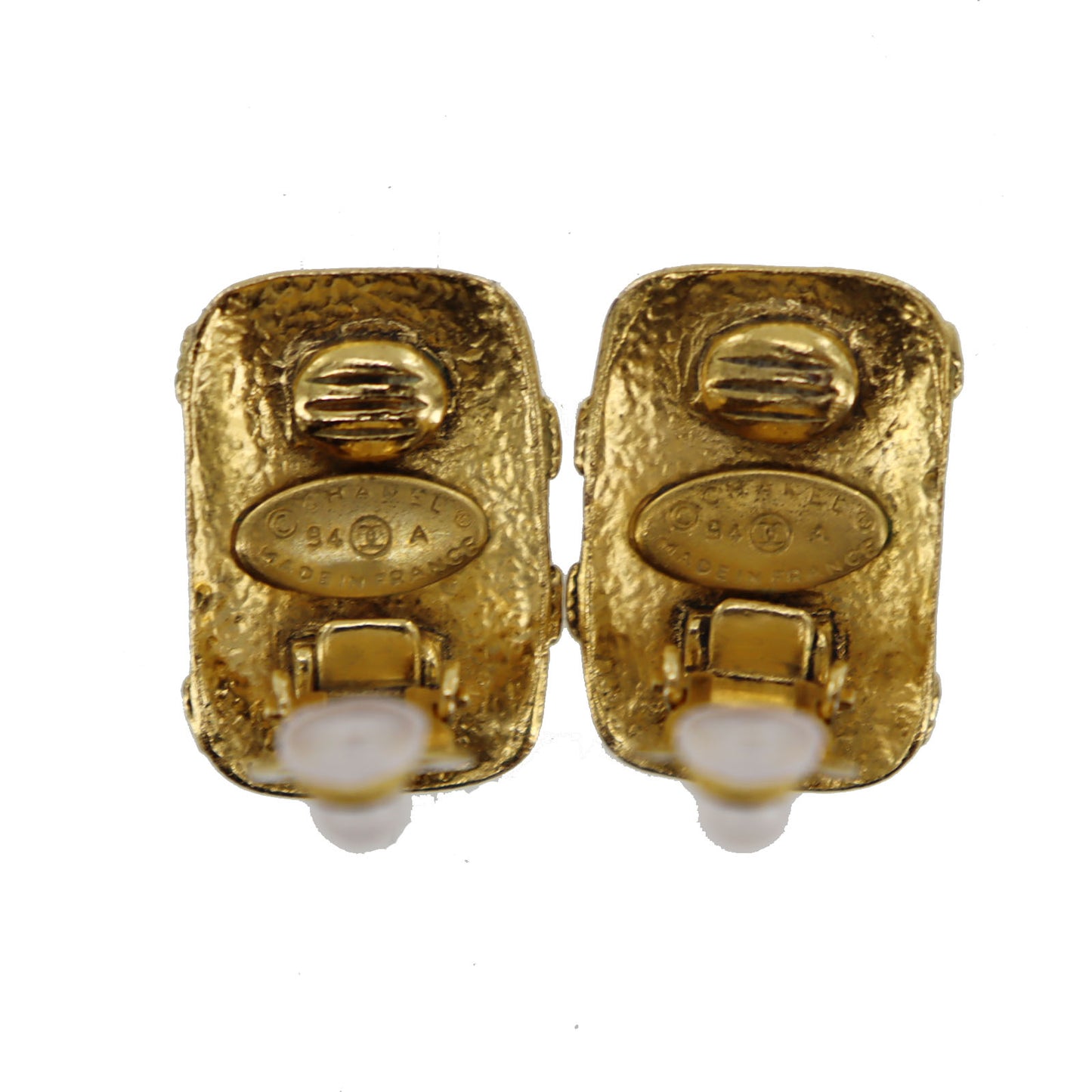 CHANEL CC Logos Earrings Gold Clip-On 94A #AG183