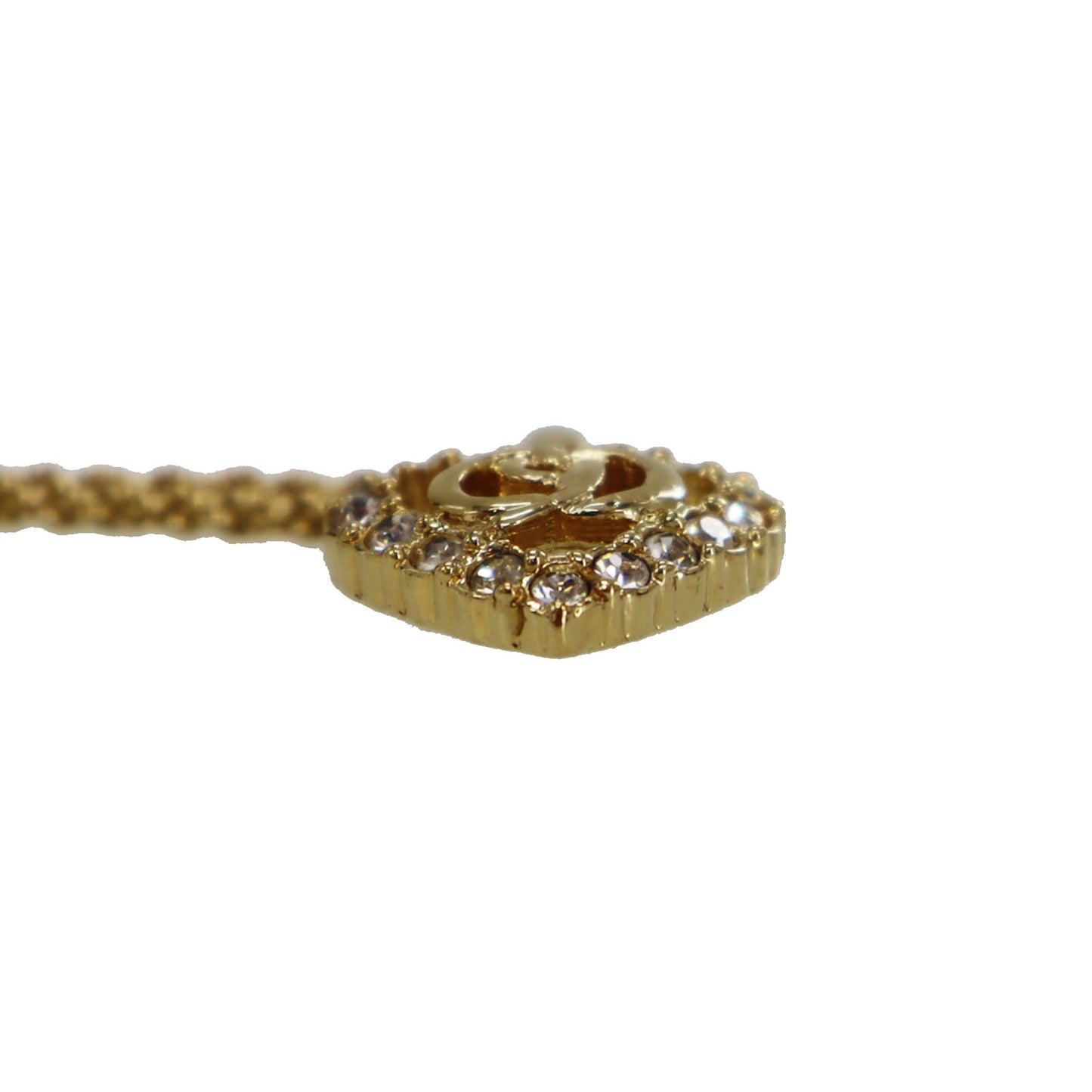 Christian Dior CD Logo Chain Heart Necklace Rhinestone Gold-Plated #CD317