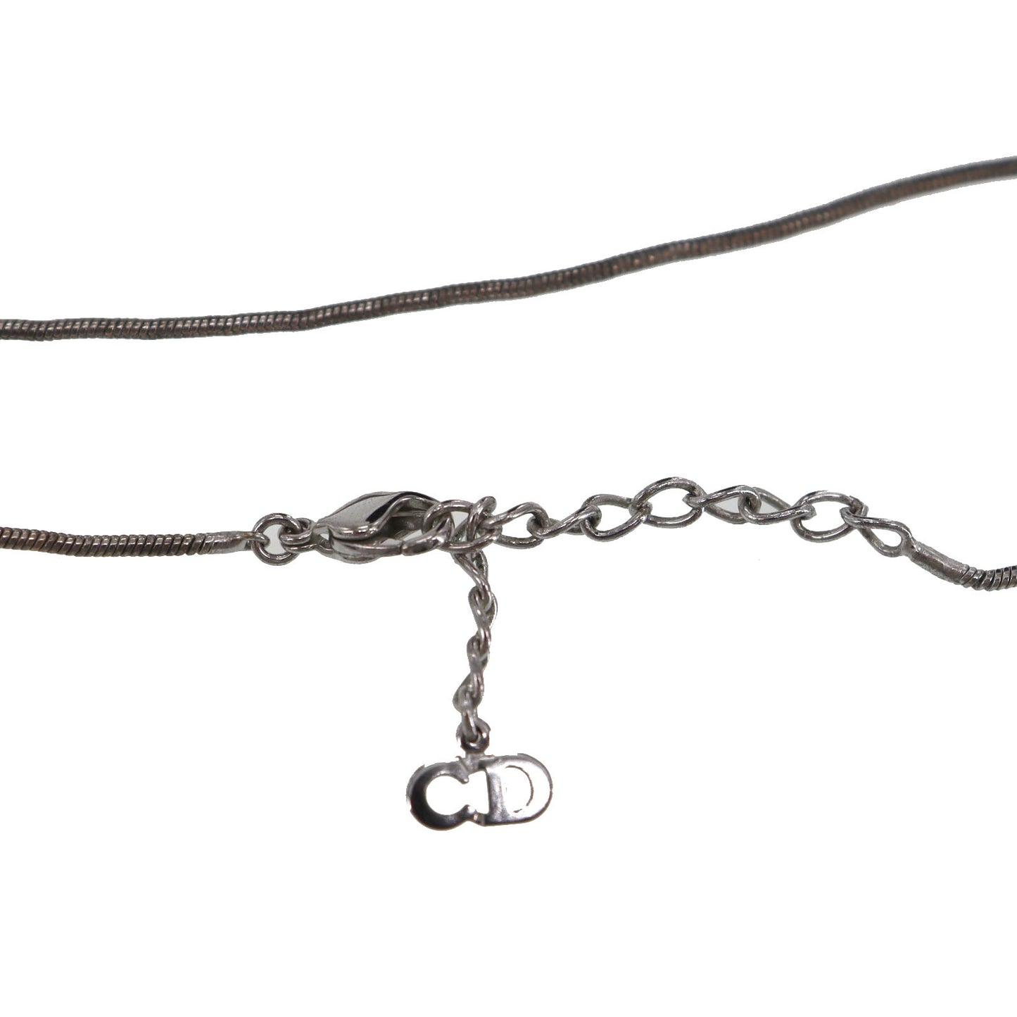Christian Dior Logos Rhinestone Plate Necklace Silver #CP784