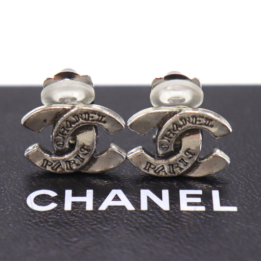 CHANEL CC Logos Earrings Silver Clip-On 99A #CG787