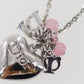 Christian Dior Logo Heart Beads Chain Necklace Silver #CW497