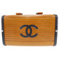 CHANEL CC Wood Vanity Handbag Brown Studs France Vintage Rare #AH582