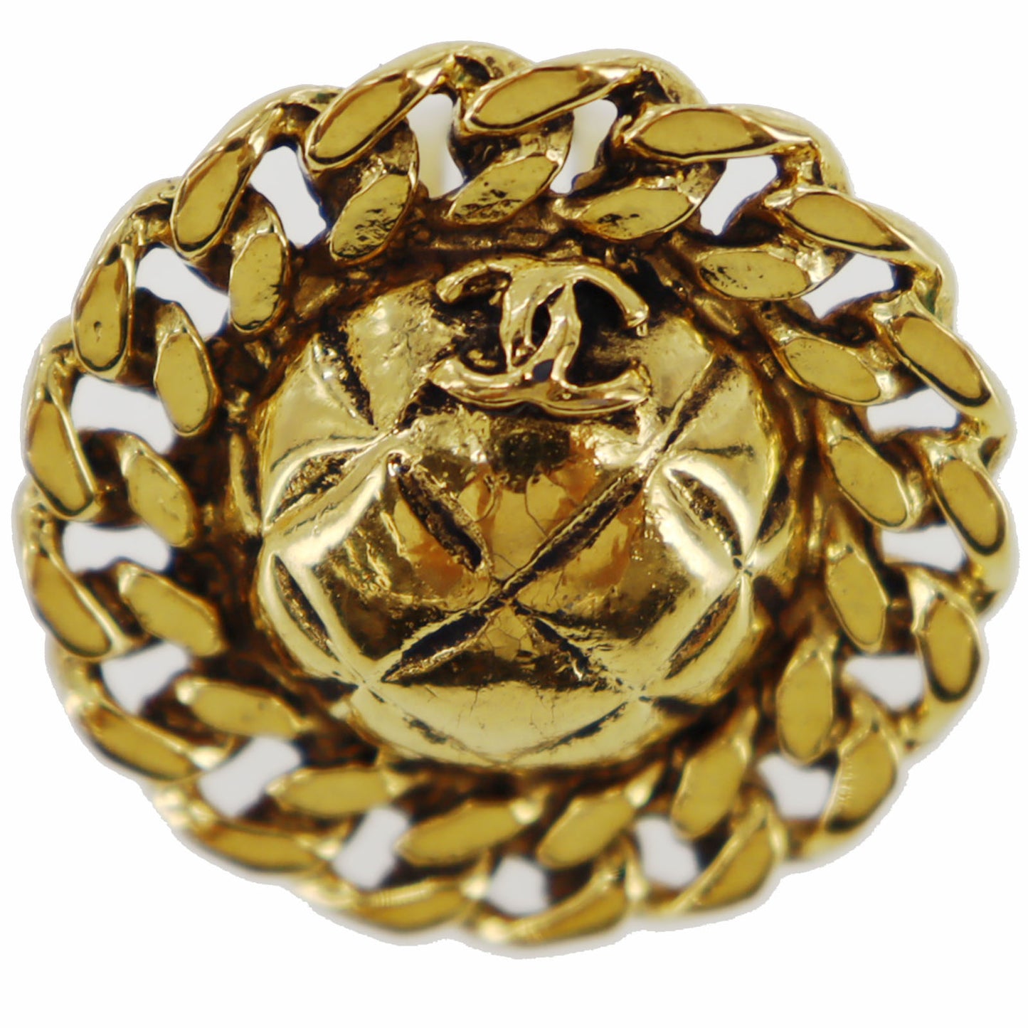 CHANEL Logos Chain Motif Earrings Gold Clip-On #BK663