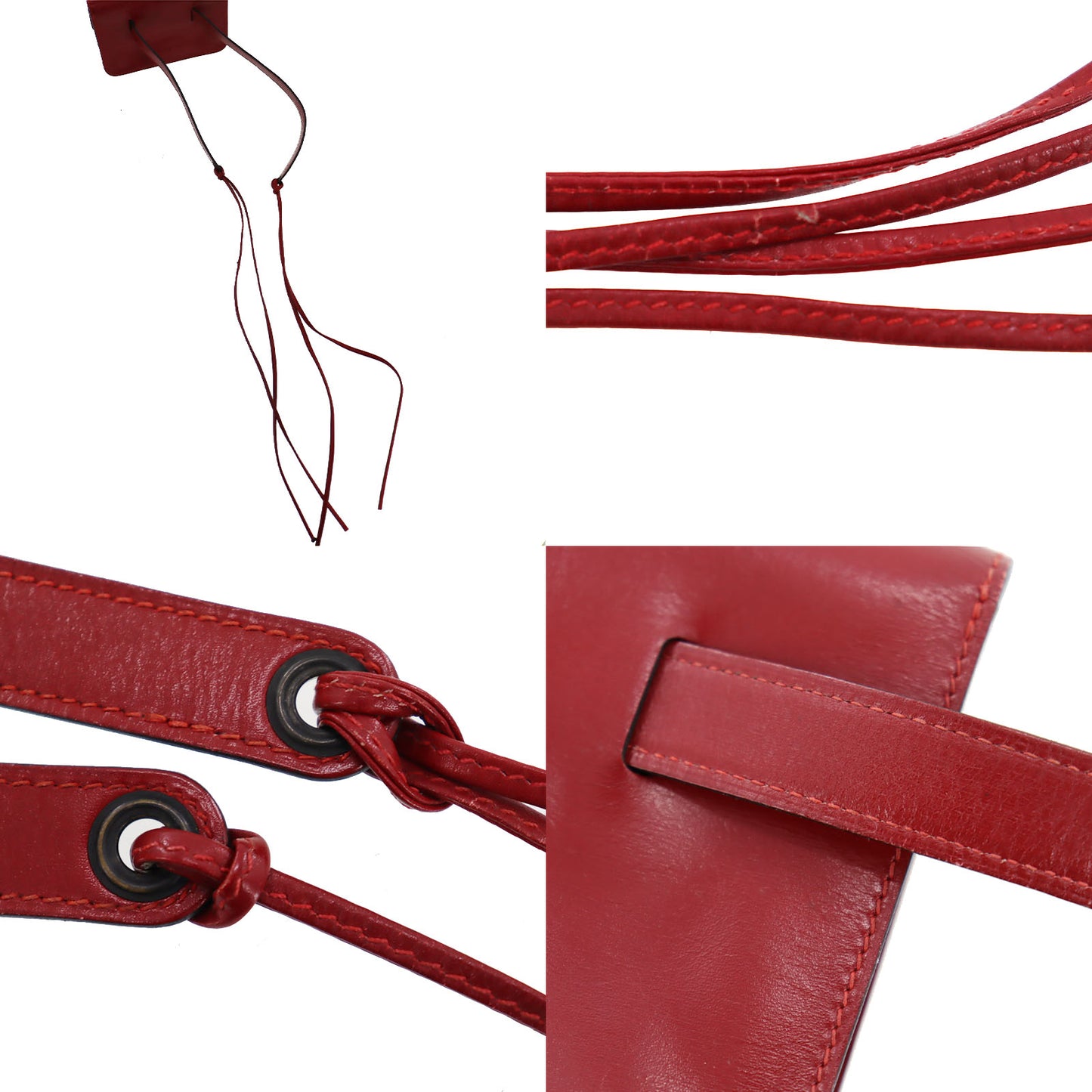 HERMES Waist Pouch Bag Red Leather  #BP773