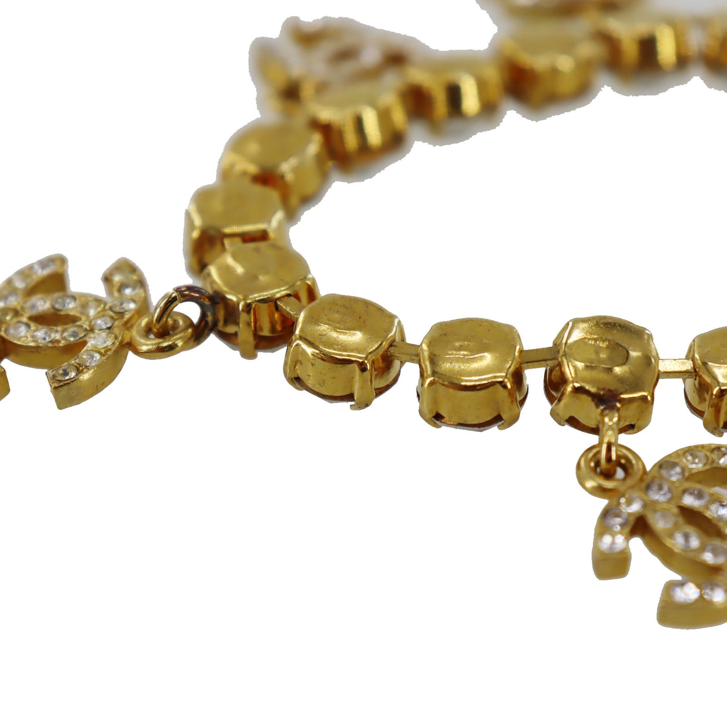 CHANEL CC Logos Rhinestone Bracelet Gold Plated 96 P #CS460