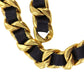 CHANEL Logos Chain Waist Belt Black Gold Leather #AG321