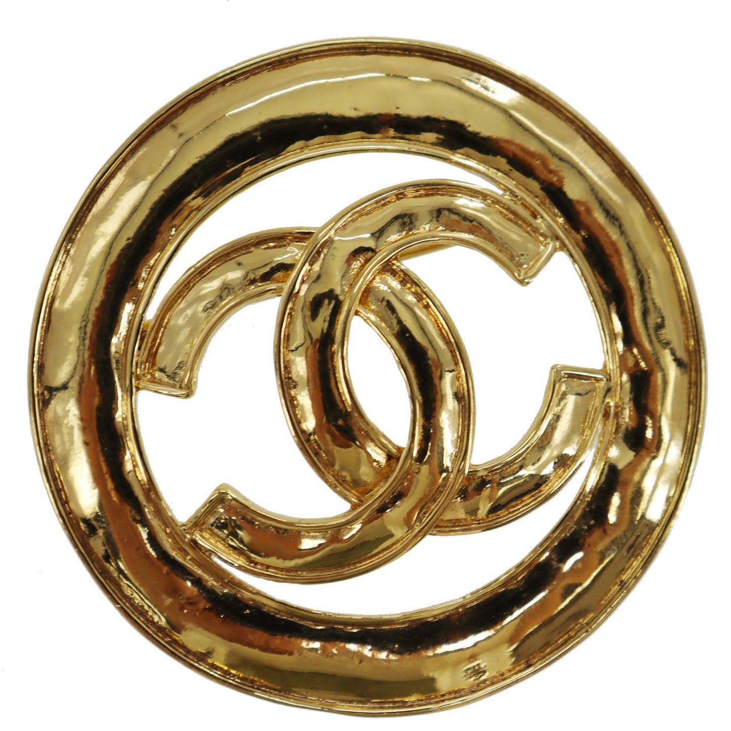 CHANEL CC Logos Round Pin Brooch Gold Plated 94 P #CD728